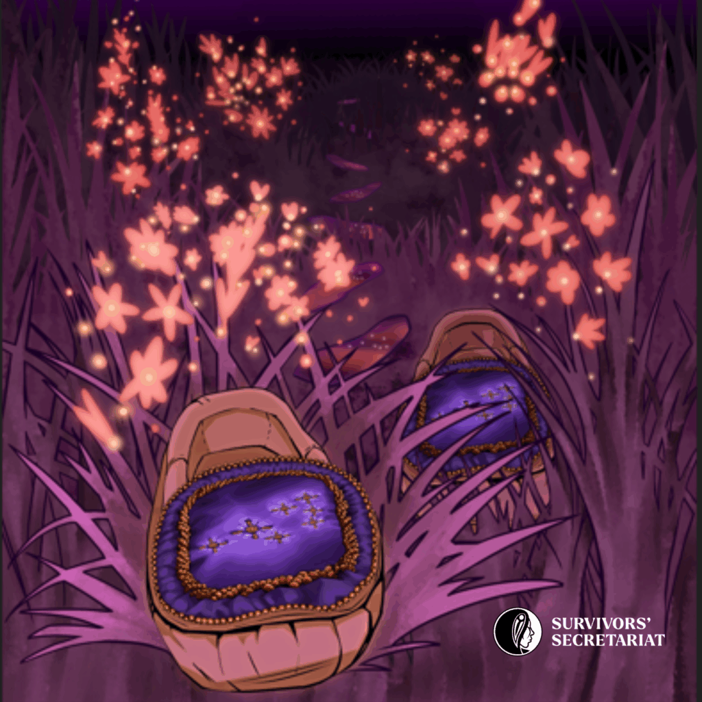 Mocassins walking in grass